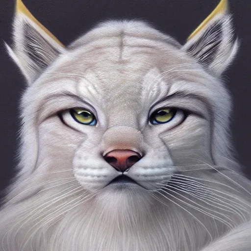 Image similar to beautiful realistic portrait of white anthropomorphic lynx by artgerm, furry fantasy art