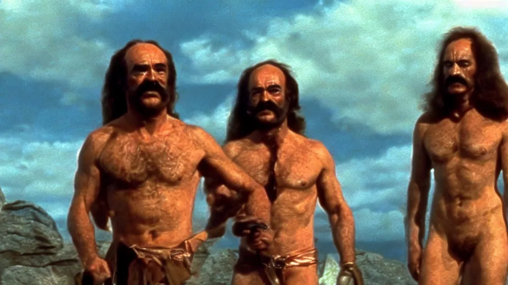 Image similar to still from the movie zardoz 2, starring sean connery, 1 9 7 5, cinematic lighting, ultra realistic, panavision, wide screen, saturated color, seventies cinema, vintage science fiction cinema