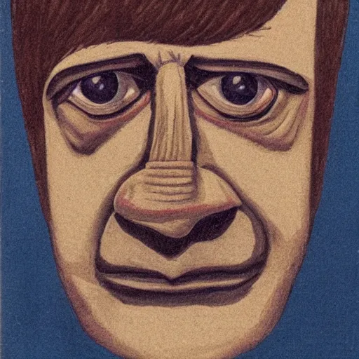 Image similar to mark e smith in the style of an easter island head