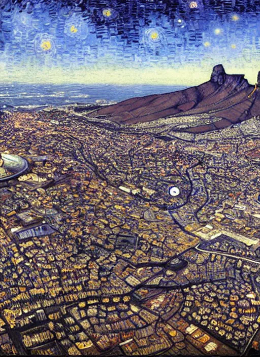 Image similar to hyper realistic cape town city,. painted by vincent van gogh and chiara bautista and norman rockwell and greg rutkowski weta studio, and lucasfilm