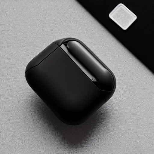 Image similar to black airpods pro case with marshmallow design on the case, studio, product photo