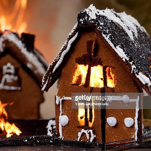 Image similar to gingerbread house arson scene, high resolution news photo, no ( ( ( ( ( ( ( ( ( ( ( ( ( ( ( ( ( ( ( ( watermark ) ) ) ) ) ) ) ) ) ) ) ) ) ) ) ) ) ) ) )