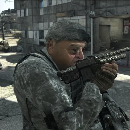 Image similar to Danny DeVito in Call of Duty Modern Warfare 2, COD MW2, screenshot