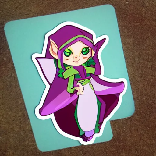 Prompt: cute d & d elf warlock character sticker