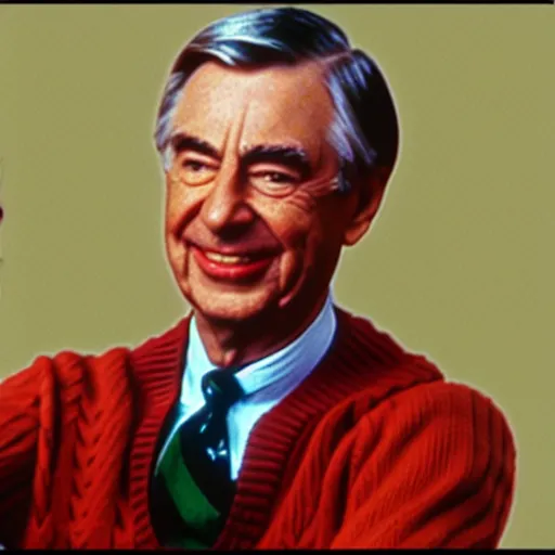 Image similar to mr. rogers in the backrooms fan game, in the style of old grainy vhs footage