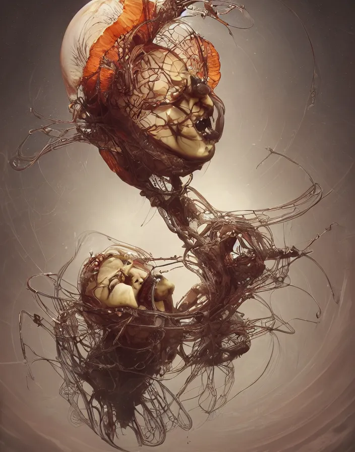 Prompt: horizontally symmetrical. coherent. symmetry. absolutely centered. centered composition. symmetrical biomechanical, mask of a demon space by Roberto Ferri. beautiful princess. human skull jellyfish butterfly phoenix head. burning water. intricate artwork by Tooth Wu and wlop and beeple and dan mumford and greg rutkowski. halo. octane render, cinematic, hyper realism, octane render, 8k, depth of field, bokeh, hard surface modelling, flowers,. iridescent accents