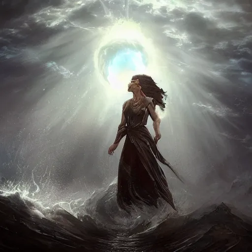 Image similar to water humanoid tornado character, epic fantasy style, in the style of Greg Rutkowski, mythology artwork