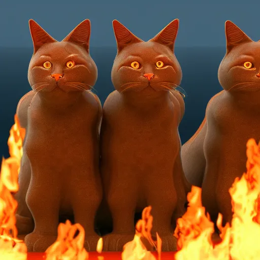 Prompt: a magical 3 headed cat guarding the gates of hell, cinematic, award winning cg render