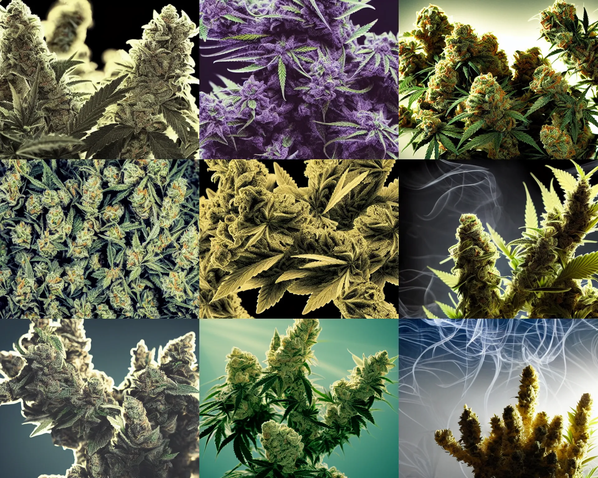 Prompt: photo of a pile of cannabis buds, fractal white smoke rising, award-winning photo, light rays, magical realism