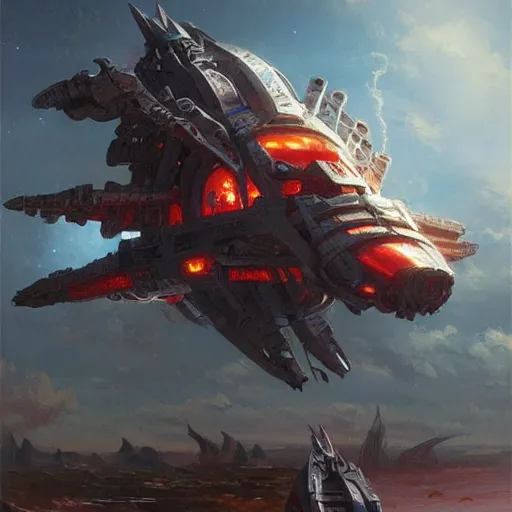 Prompt: anime aztec spaceship, intricate oil painting by greg rutkowski, trending on artstation