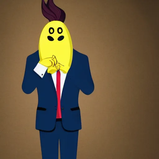 Image similar to an antropomorphic banana wearing a business suit