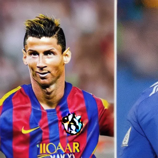 Image similar to photo of a hybrid between Lionel Messi and Cristiano Ronaldo