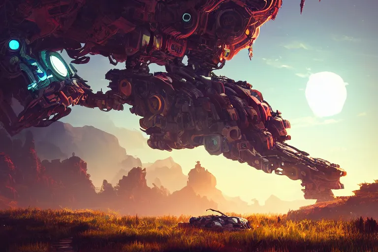 Image similar to watcher machine mecanical creature robot of horizon forbidden west horizon zero dawn radiating a glowing aura global illumination ray tracing hdr fanart arstation by ian pesty and alena aenami artworks in 4 k