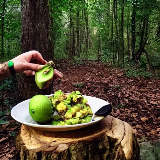 Prompt: nikocado avocado mukbang in the woods under the full moon