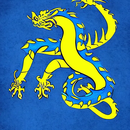 Image similar to illustration neon blue and yellow chinese dragon. trending on artstation