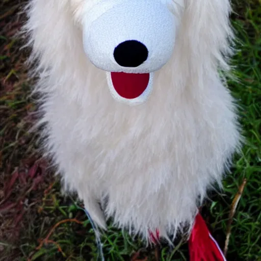 Image similar to a muppet puppet of a white wolf