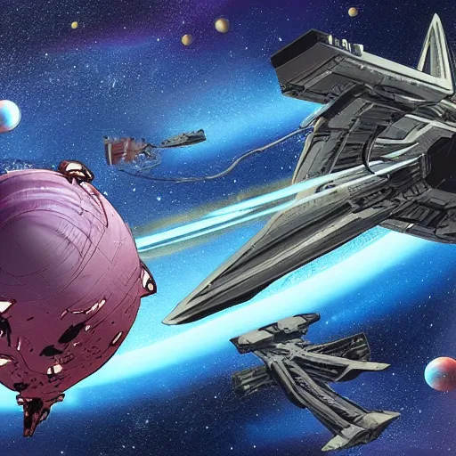 Prompt: epic space battle in low orbit above an alien world, sci-fi concept art