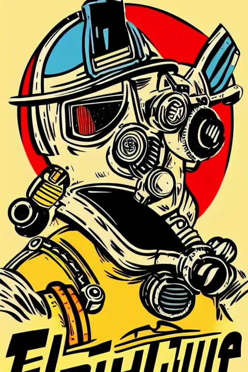 Image similar to fallout 7 6 retro futurist illustration art by butcher billy, sticker, colorful, illustration, highly detailed, simple, smooth and clean vector curves, no jagged lines, vector art, smooth andy warhol style