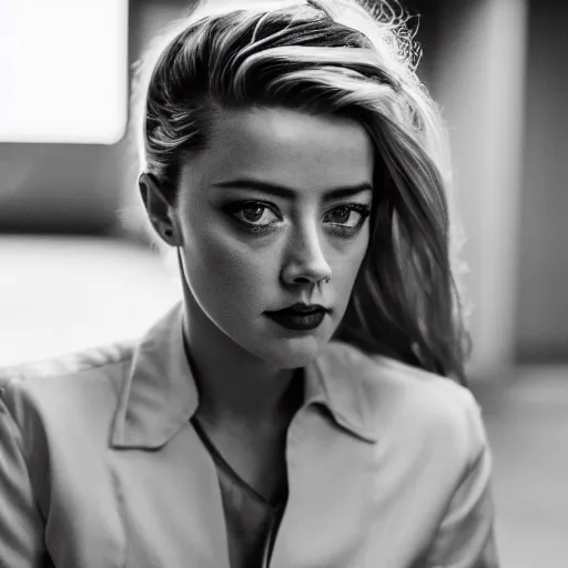 Prompt: amber heard in prison uniform handcuffed, ultra realistic, canon 3 5 mm portrait photography, 8 k