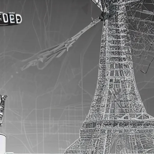 Image similar to A beautiful intricate 8K award-winning cinematic movie photograph of the future Eiffel Tower completely painted over by corporate logos in the year 2043, by Bruno Delbonnel