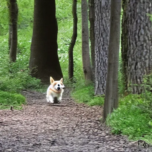 Image similar to A corgi running through trees by Paul Atreides