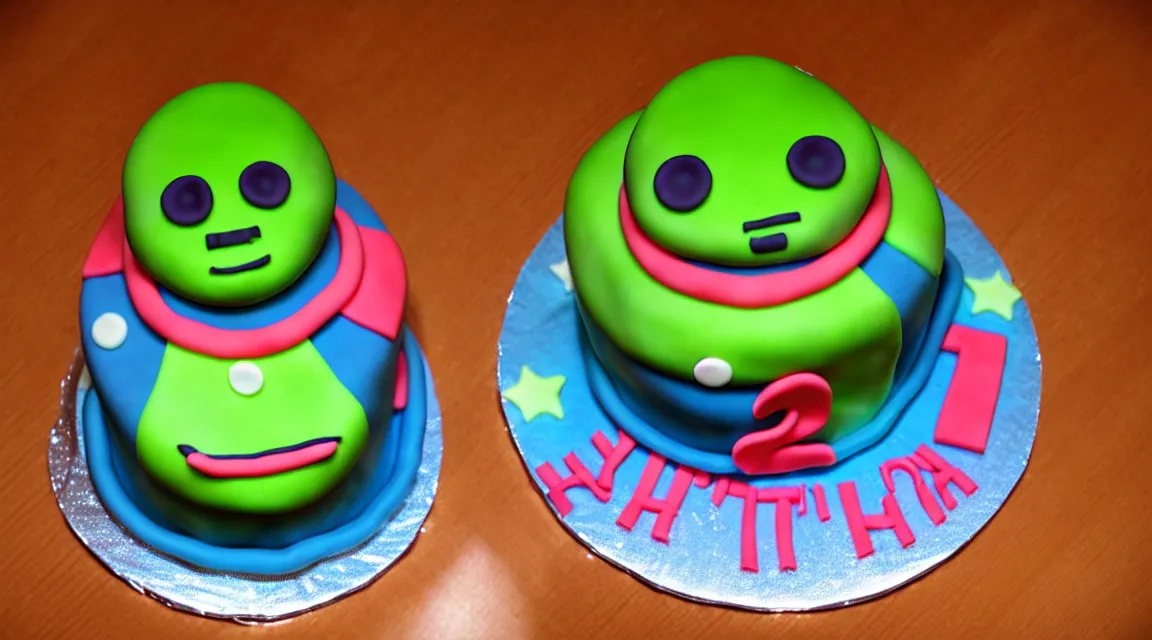 Image similar to beautiful birthday cake with an alien figure