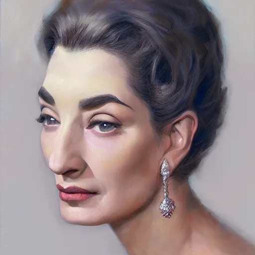 Image similar to Beautiful Maria Callas, closeup character portrait art by Donato Giancola, Craig Mullins, digital art, trending on artstation, highly detailed, high solution, symmetric face