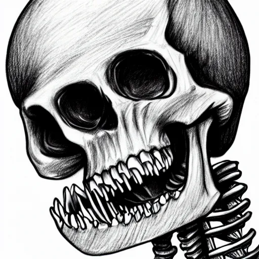 Prompt: an ultra detailed drawing of a shocked skeleton looking to the side with his mouth wide open, anime, 4k