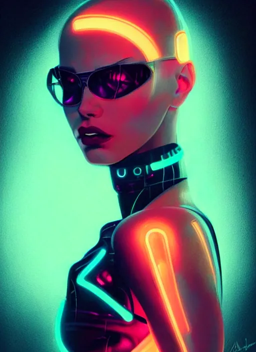 Image similar to portrait of female humanoid, intricate, retro 6 0 s cyberpunk high fashion, elegant, cyber neon lights, highly detailed, digital photography, trending in artstation, trending in pinterest, glamor pose, concept art, smooth, sharp focus, art by artgerm and greg rutkowski