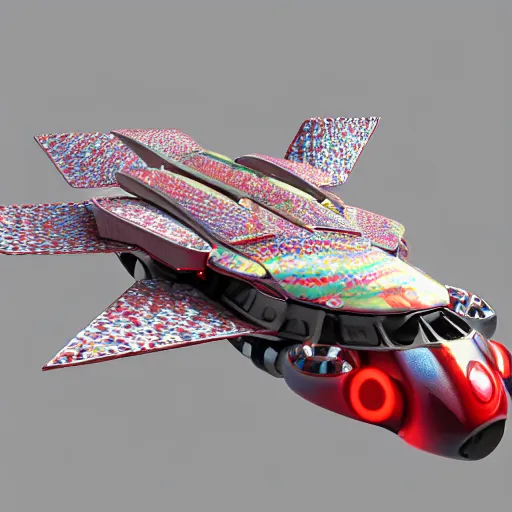 Image similar to a super trippy spaceship. the spaceship is being piloted by an advanced hyperintelligent descendant of ladybugs. ue 5 render.