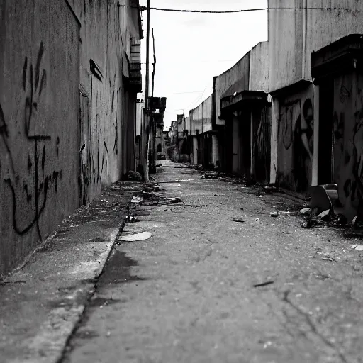 Prompt: this is southeast matilda district, between basque avenue and west antareth city border. the streets were narrow in the area, it was mostly used by the drug dealers and gangs member. on both sides of the road there were abandoned cars and piles of broken glass and graffiti. it was quiet as the only noises heard were the occasional scream or cry.