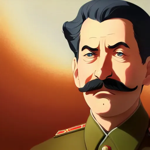 Prompt: portrait of stalin, artstation, cartoon, elegant, highly detailed, digital painting, masterpiece art by ghibli!, makoto shinkai!, bluth!, fujita goro!, giraud!, ghailan!, akihiko yoshida!, fadeev! 8 k