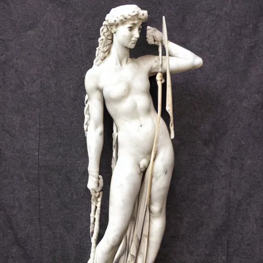 Image similar to Artemis sculpture by Donatello,marble