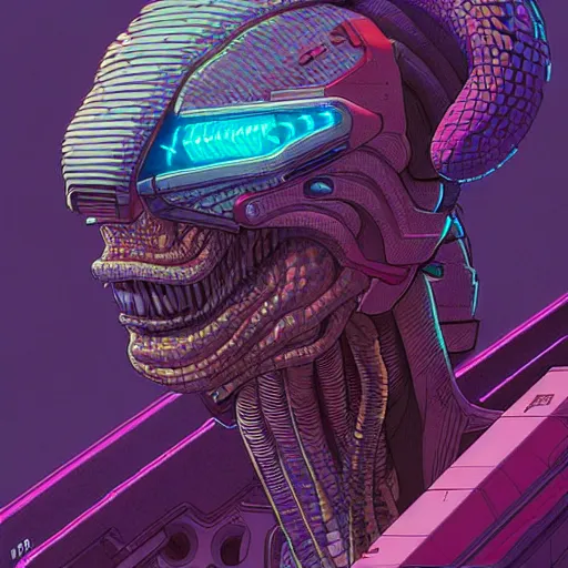 Image similar to A cyberpunk reptile viper head cyborg on the street of a cyberpunk city art by Josan Gonzalez, sci-fi, highly detailed, digital painting, artstation, smooth, sharp focus, illustration, concept art by Josan Gonzalez and James Gurney and Mœbius