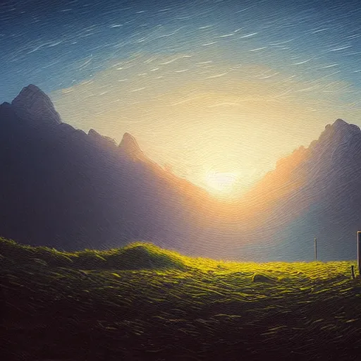 Prompt: A Landscape by Alena Aenami and Caspar David Friedrich