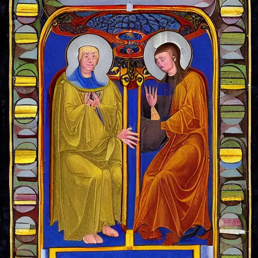 Prompt: Hildegard of Bingen punches Donald Trump