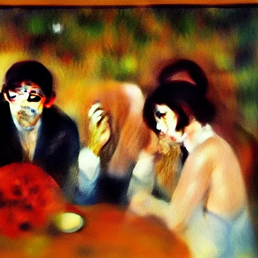 Prompt: Painting of The Beatles, in the style of Renoir, impressionism, oil on canvas