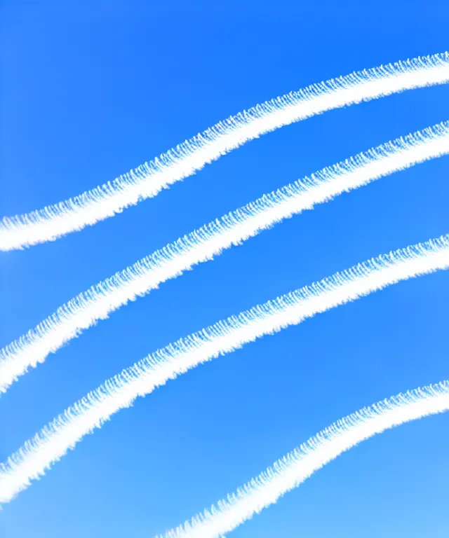 Prompt: thin cloud trails loops in cursive on clear blue sky, skywriting
