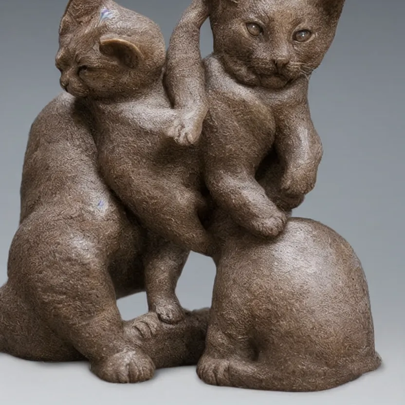 Image similar to a sculpture made from wax of a kitten.