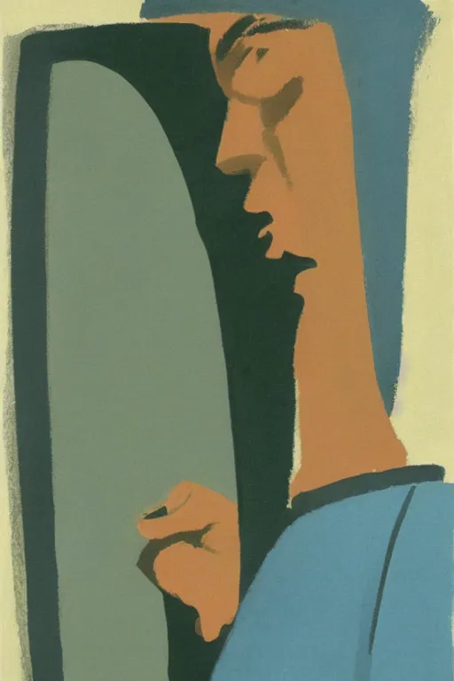 Image similar to man looking into a mirror, 1960’s minimalist advertising illustration, painterly, expressive brush strokes