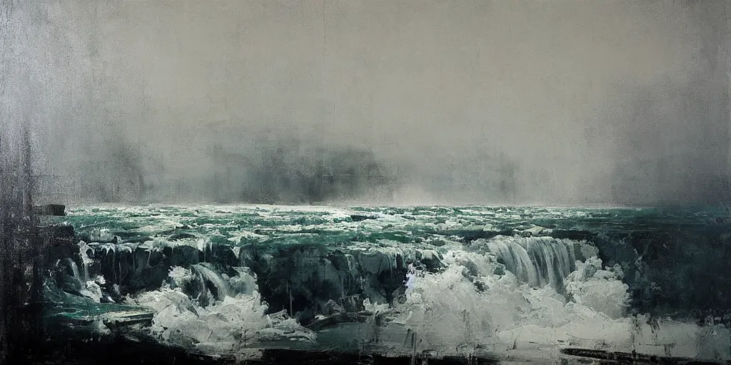 Image similar to loose gestural atmospheric painting of niagara falls by jeremy mann