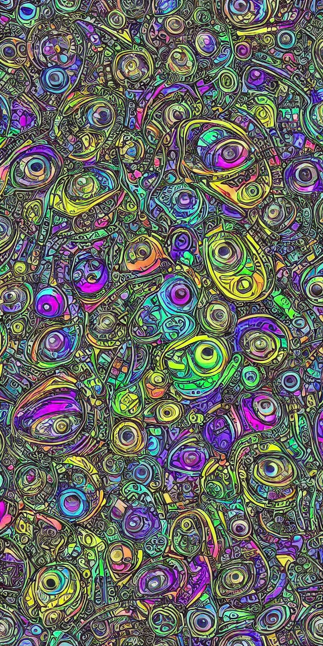 Image similar to a seamless pattern of Cybernetic Eyes with intricate reflections and circuits, colorful, fantasy, vivid colors, symmetrical, large motifs, concept art, sharp focus, digital art, Hyper-realistic, perfect symmetry, karim rashid, Marc Newson, 4K, Unreal Engine, Highly Detailed, HD, Dramatic Lighting by Brom, trending on Artstation, photorealistic, masterpiece, smooth gradients, no blur, sharp focus,insanely detailed and intricate, cinematic lighting, Octane render, epic scene, 8K