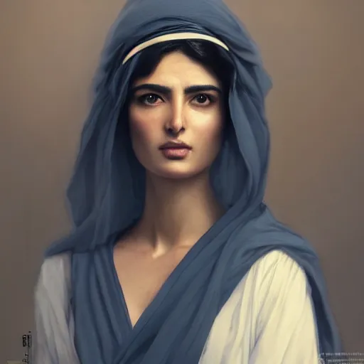 Prompt: a Photorealistic dramatic hyperrealistic render of greek arab ameera al taweel, blue eyes, wavy black hair, white veil,by WLOP,Artgerm,Greg Rutkowski,Alphonse Mucha, Beautiful dynamic dramatic dark moody lighting,shadows,cinematic atmosphere,Artstation,concept design art,Octane render,8K