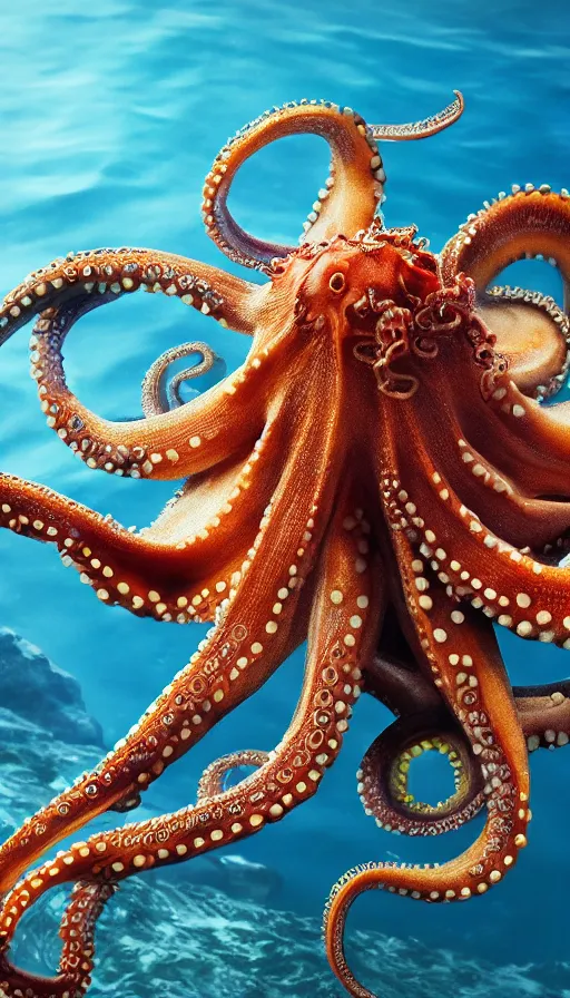 Image similar to Photo of a octopus in the ocean centered-photograph film still, dynamic action pose, National Geographic, insane detail, intricate, highly detailed, Zeiss Lens, DSLR photography, smooth, sharp focus, Unreal Engine 5, Octane Render, 35mm lens Redshift, depth of field 8K