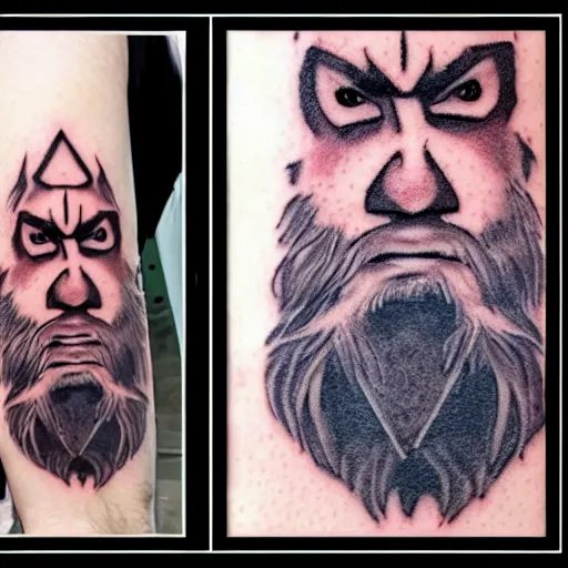 Prompt: old angry scarred whitebearded dwarf, wearing wolf pelt, runic geometry tattoos on face, character art, mtg