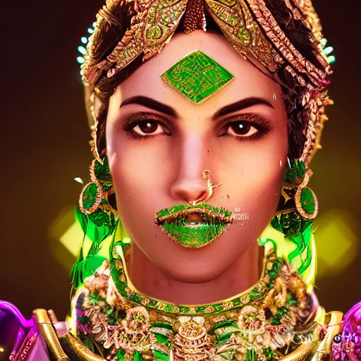 Prompt: photograph of wonderful princess with smooth fair skin, indian, green jewelry, breathtaking, elegant, ornate, intricate, hyper detailed, accent lighting, dramatic light, 4 k octane render