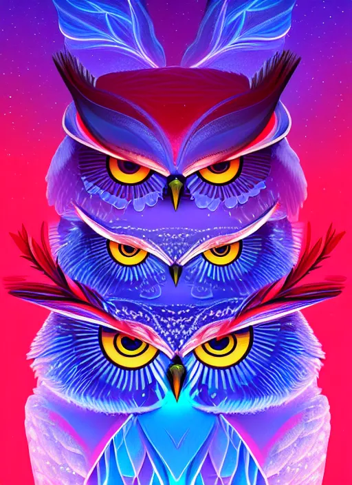 Image similar to symmetry!! product render poster vivid colors divine proportion owl, ice and snow, glowing fog intricate, elegant, highly detailed, digital painting, artstation, concept art, smooth, sharp focus, illustration,