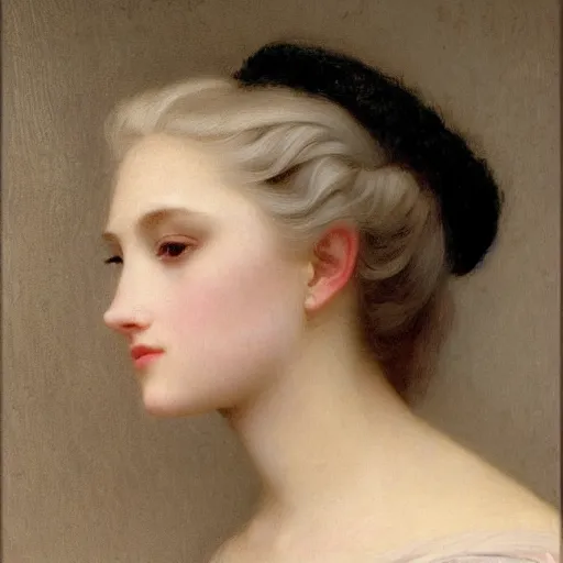 Image similar to portrait painting of a princess, close-up, highly beautiful, elegant, graceful, platinum white hair, pale, by Bouguereau, highly detailed, sharp focus, smooth