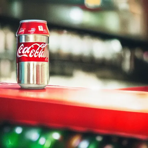 Prompt: can of coca - cola on a bar, high quality digital photograph