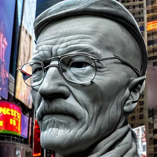 Image similar to a highly detailed renaissance sculpture of walter white by michelangelo, standing in times square, 3 d render, hyper detailed, sharp focus, 8 k resolution